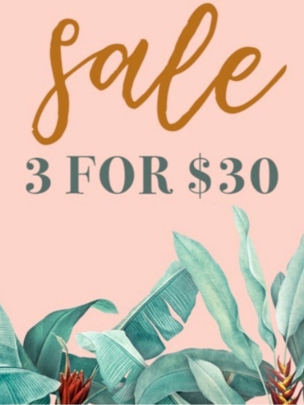 Sale 3 for $30 Sign - Pink & Teal Botanical Print